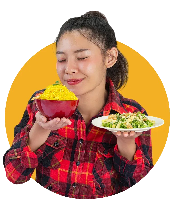 Happy customer enjoying a meal from eatPHirst food delivery app